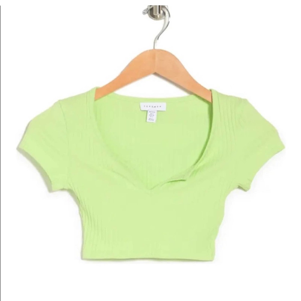Topshop Ribbed Knit Lime Green Crop Top Size 8 Petite